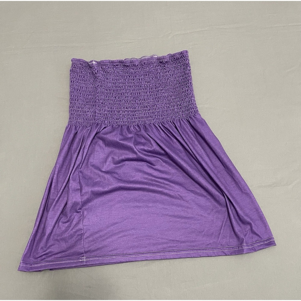 Womens Purple Smocked Tube Top Strapless Stretchy Bodice Casual Summer Shirt L